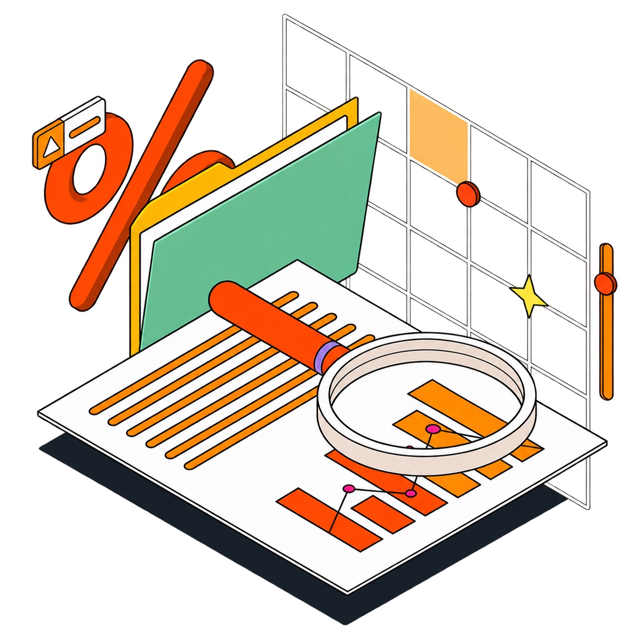 Ilustração de tecnologia analisando informações financeiras