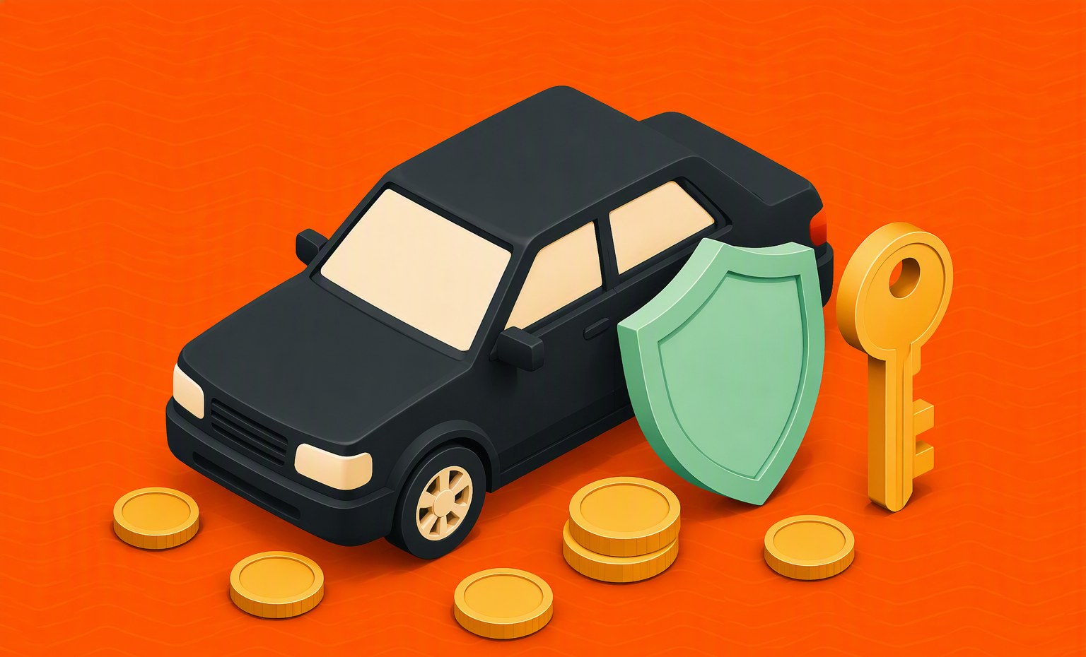 Ilustração PegPay de veículo com escudo e chave representando crédito com garantia